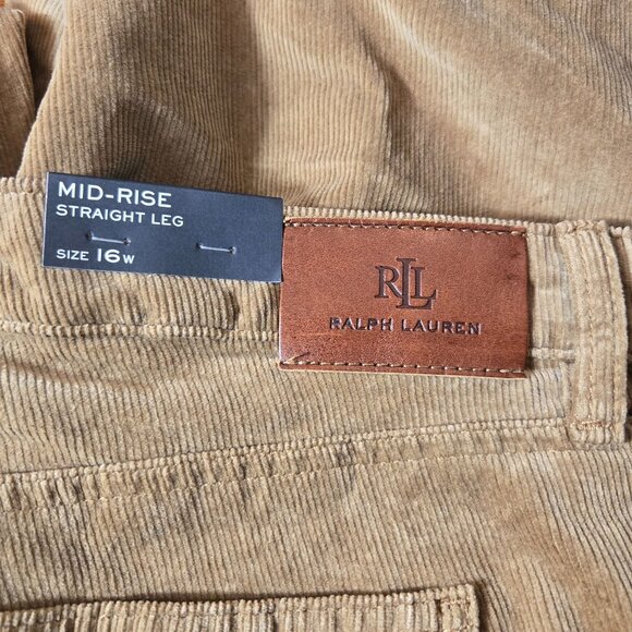 Ralph Lauren Womens Corduroy Mid-Rise Straight Leg Pants Brown Camel NWT - Picture 8 of 11